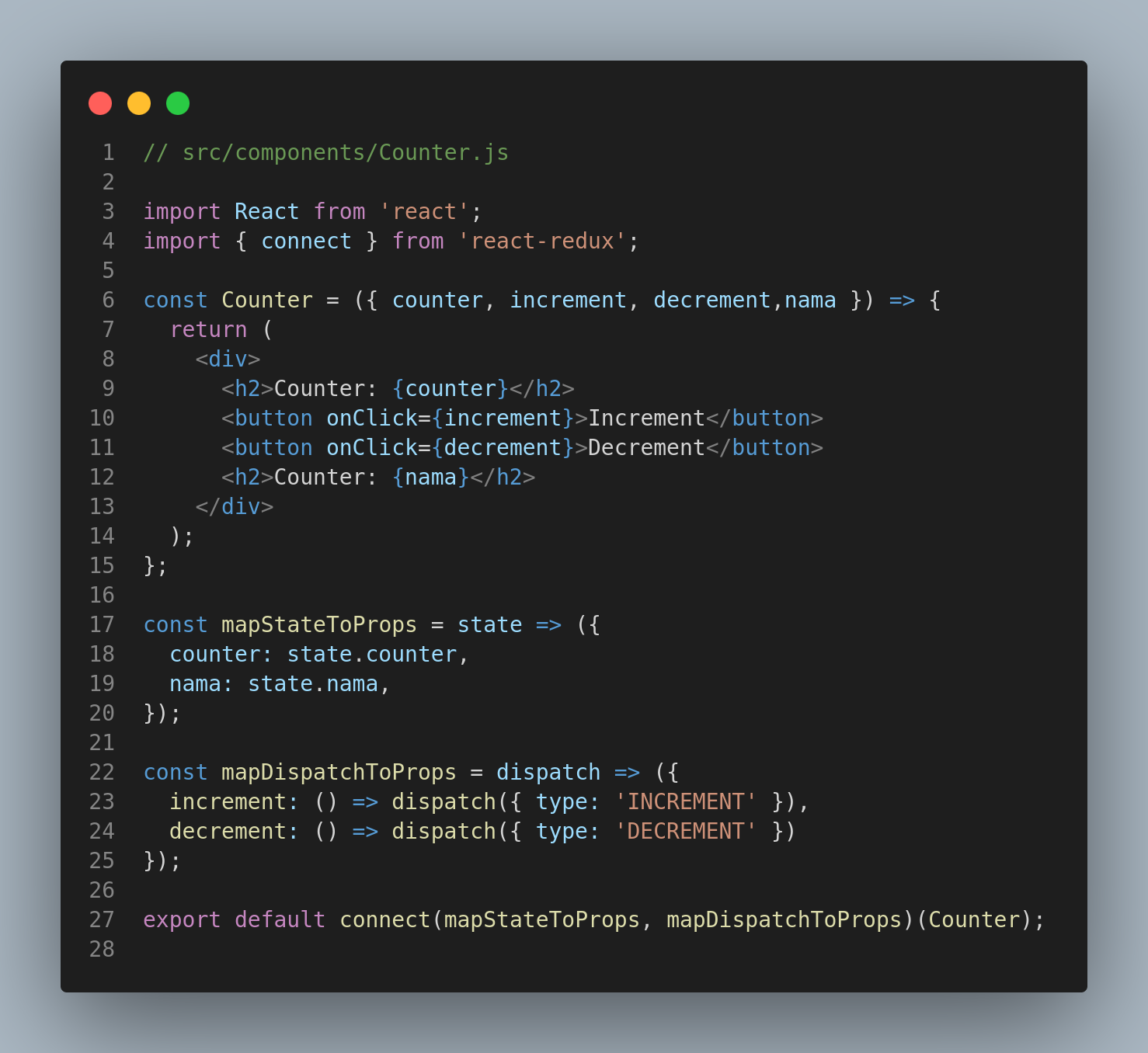 Redux Reactjs Counter.js