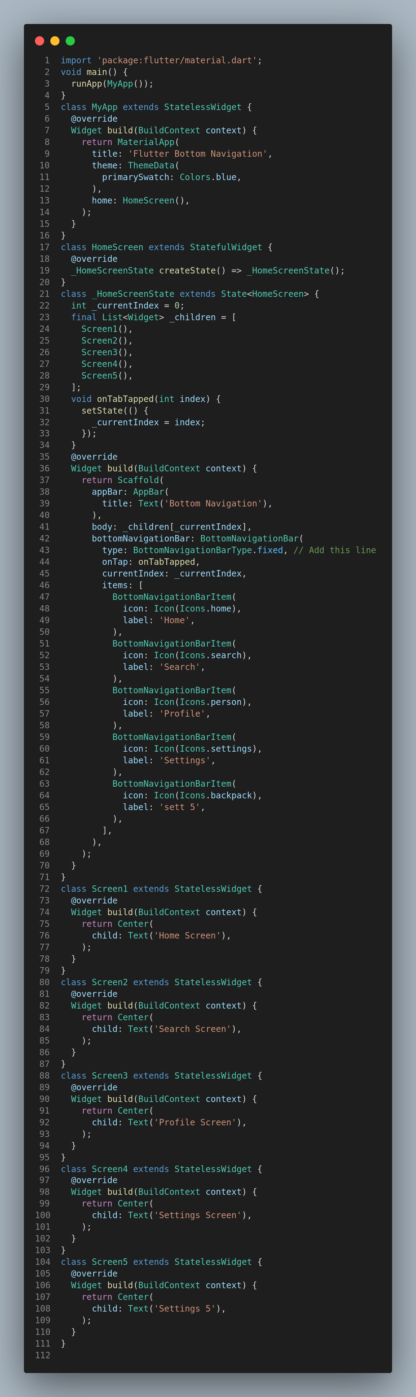 buttom navigation di flutter lebih dari 3 item