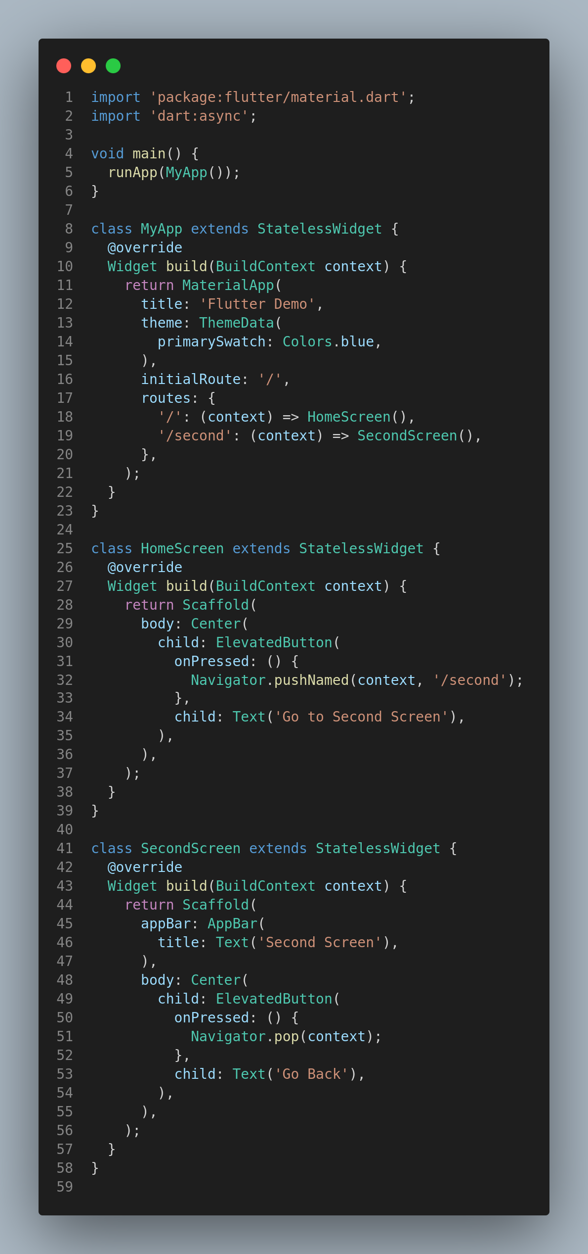 code flutter routes