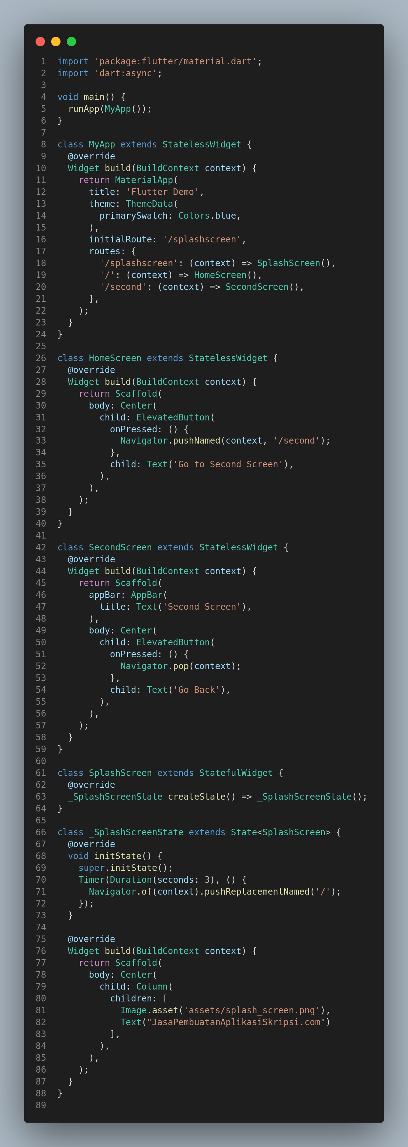 code flutter splashscreen