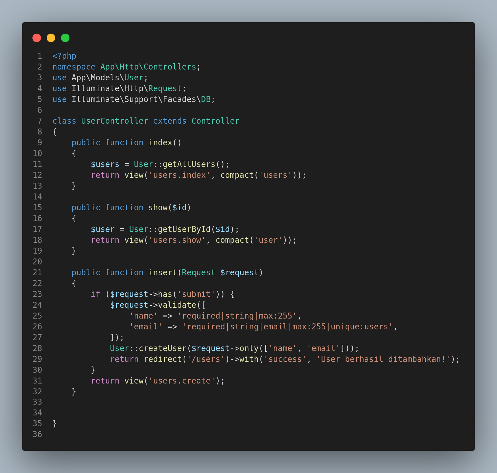 controller laravel untuk melakukan insert data