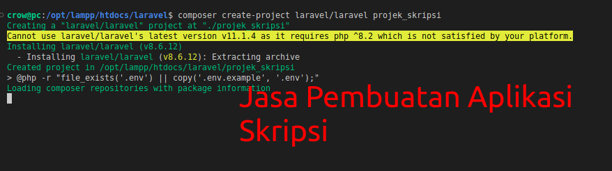 proses pembuatan projek skripsi dengan laravel sedang berjalan