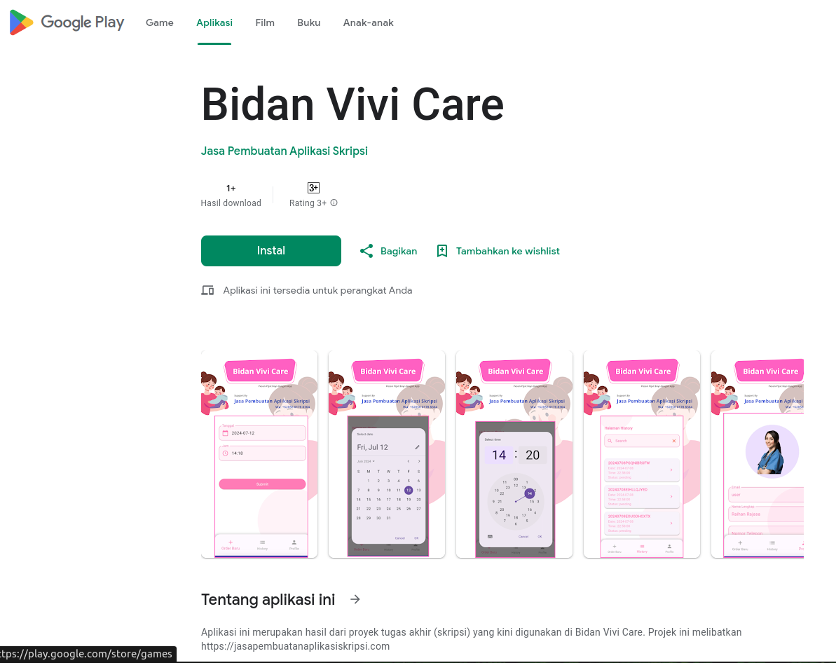 bidan vivi care dipublish di playstore