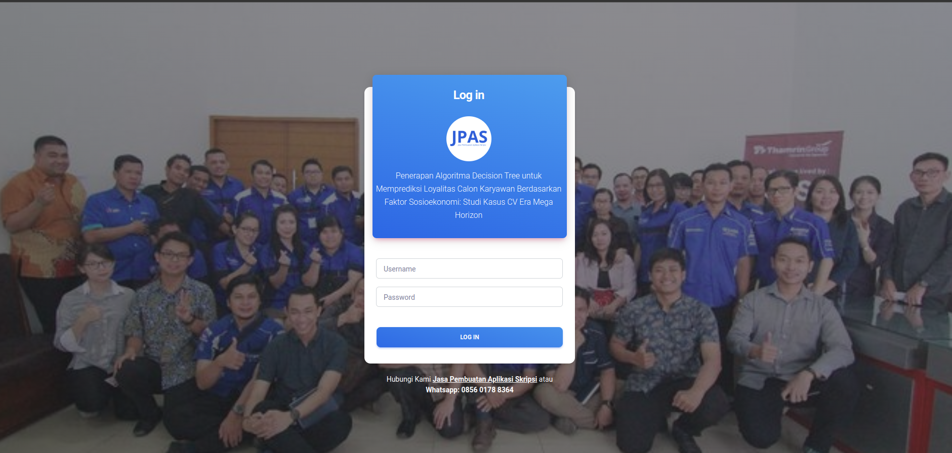 halaman login discision tree untuk memprediksi loyalitas calon karyawan