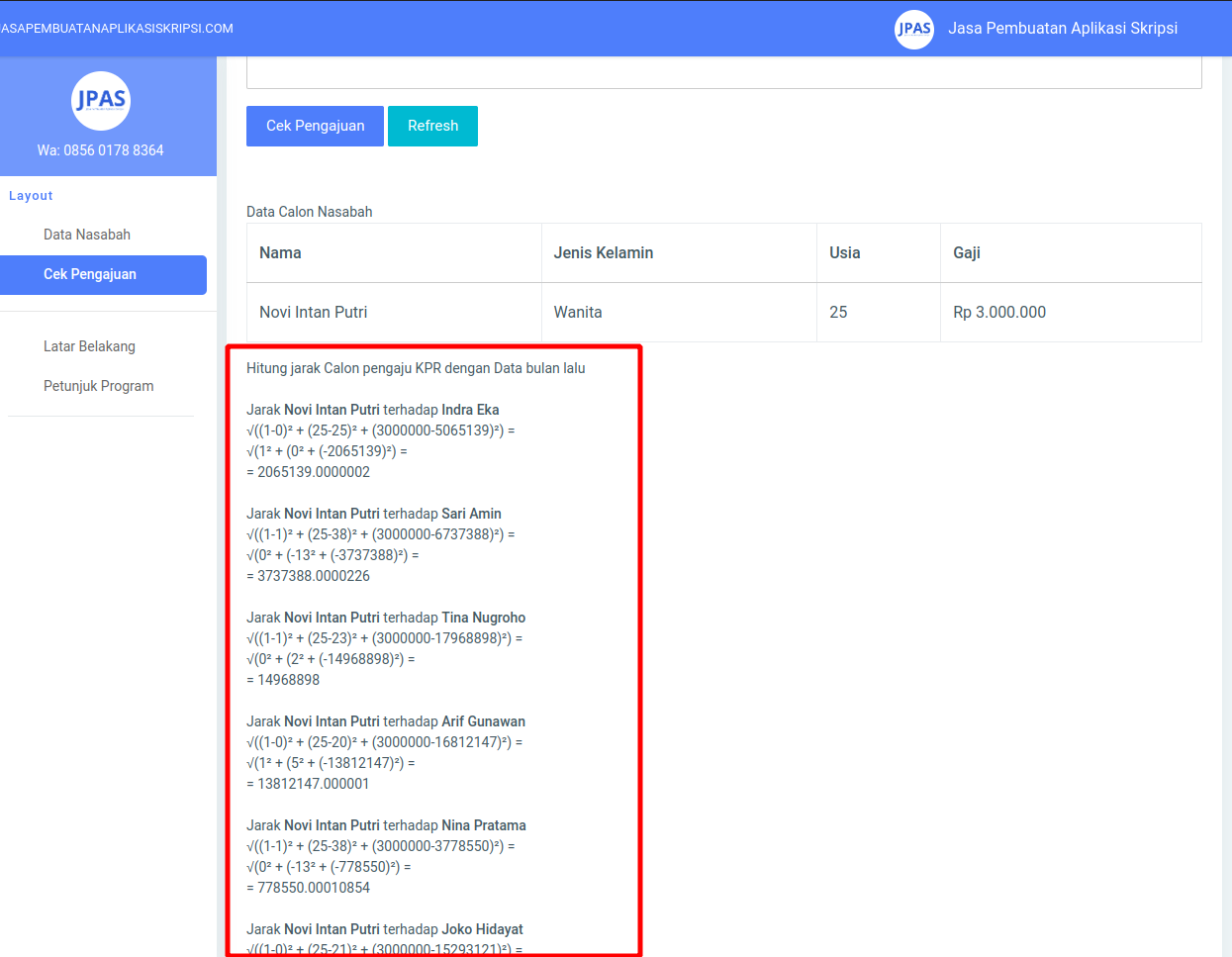 Proses perhitungan metode knn di program